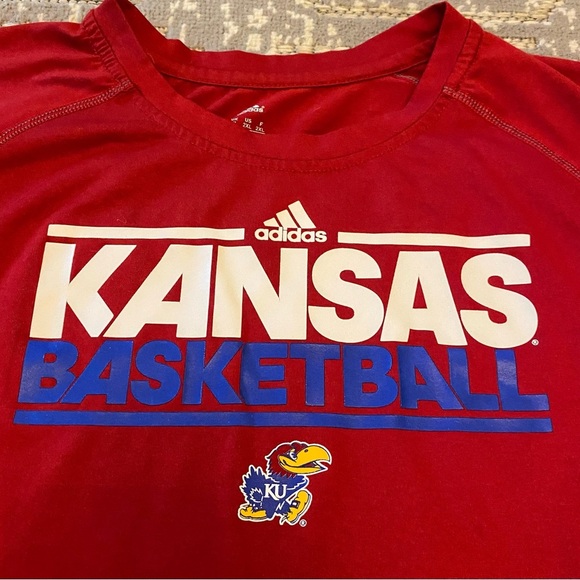 Kansas Jayhawks Adidas Short Sleeve Climalite Shirt Color Red Size XXL Defects - Picture 2 of 5
